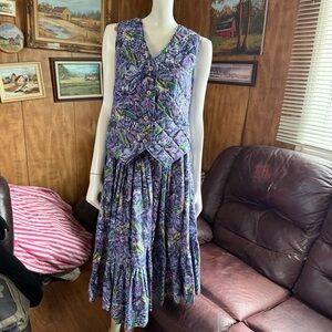 Vintage Handmade Floral Skirt and Vest Set